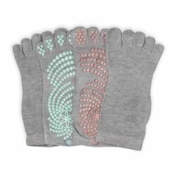 Gaiam Grippy Non-Slip Socks Grey Blue Orange Women (2 Pack)